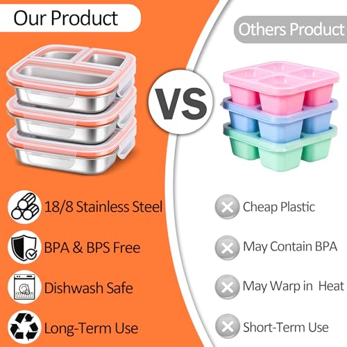 Stainless Steel Snack Container 3 Compartments