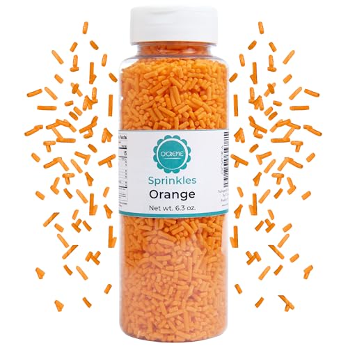 Image of O'Creme Orange Sprinkles for Cake Decorating, 6.3 oz | Kosher Pastel Sprinkles for Cupcakes, Cookies, Cakes, Ice Cream - Easy-Pour Jar