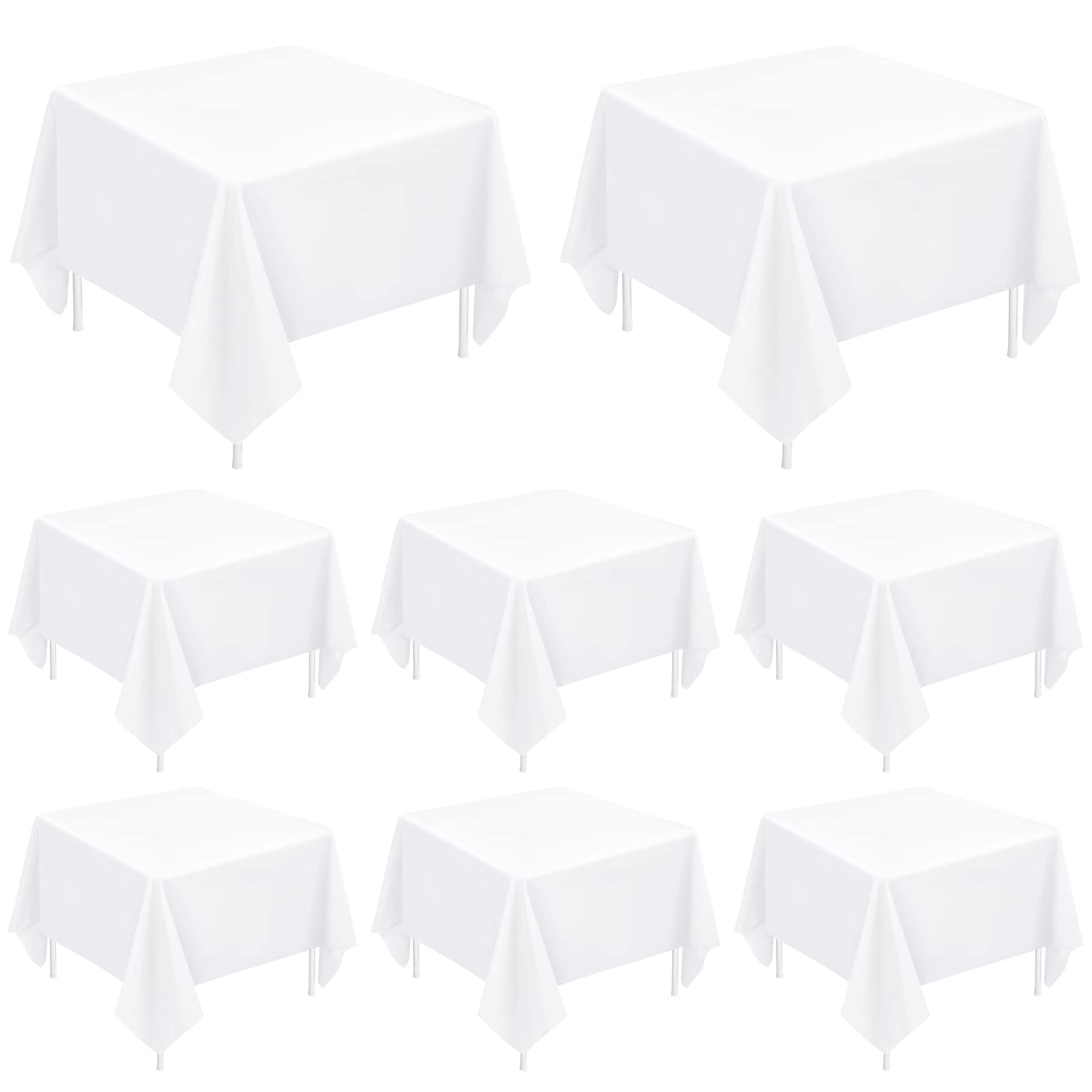 FXKS 8 Pack Square Tablecloth 85 x 85 Inch White Polyester Table Cloth for Square or Round Tables, Washable Stain and Wrinkle Resistant Table Cover