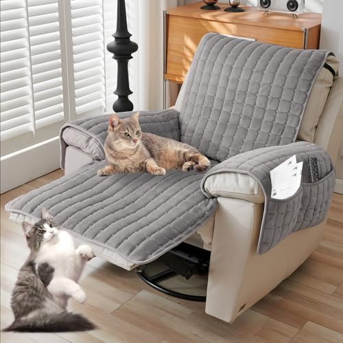 WIYETY Housse de Fauteuil TV, Protection pour Canapé, Antidérapante et Antisalissure, Protège-Accoudoirs avec Poches et Élastique, Gris Foncé, Taille...