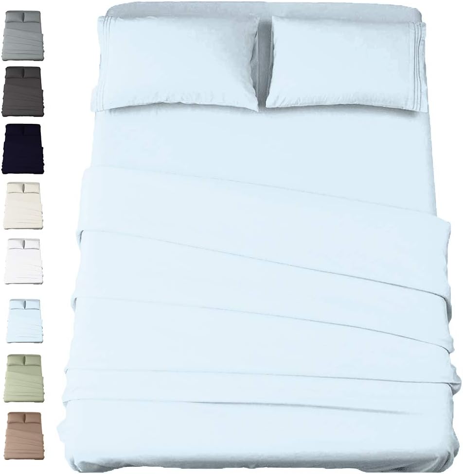 600 Thread Count Comfortable Bed Sheets and Pillowcase Set - Pure Cotton Soft Lightweight Hotel Luxury Quality 2 Piece Bed Sheets and 2 Piece Pillowcase (Blue, Queen)