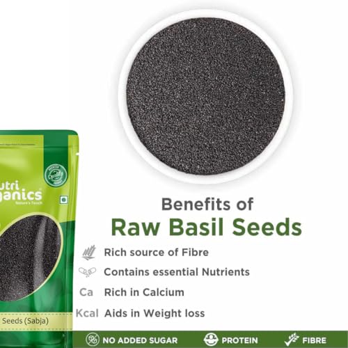 Image of Nutri Organics Basil Seeds 1kg - Sabja Seeds | Tukmaria Seeds with High Fibre and Omega 3 | Seeds for Eating | Weight Management | Seeds Tukmaria