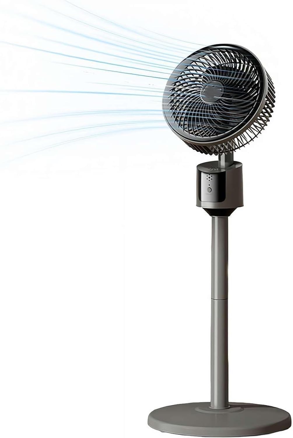 Ventilatore a piantana per camera da letto, 3 velocità, circolatore d'aria USB, con oscillazione a 90° e altezza regolabile, silenzioso, per casa, ufficio, dormitorio, soggiorno, studio (grigio)