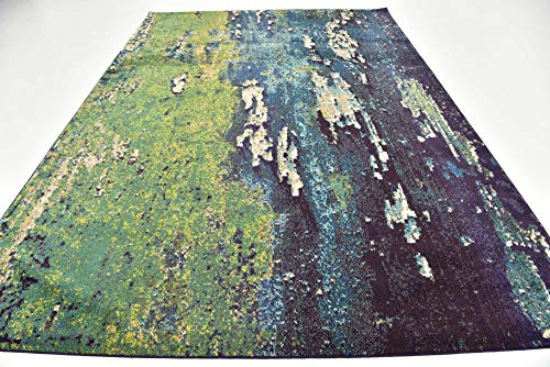 Image of Unique Loom Estrella Collection Distressed, Landscape, Abstract, Modern, Earth Tones Area Rug, 8' x 11' Rectangle, Navy Blue /Beige