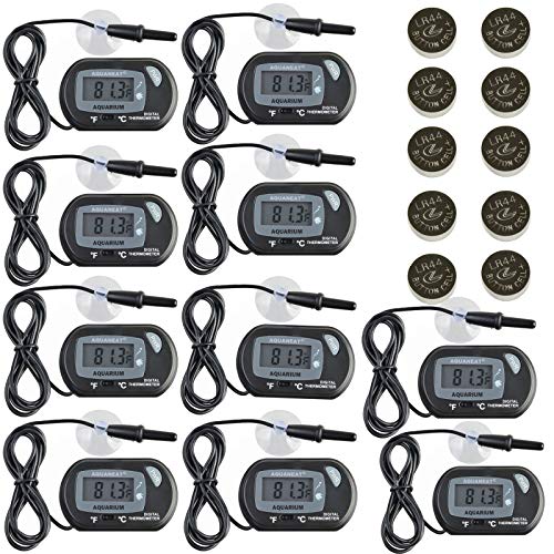 AQUANEAT Aquarium Thermometer Reptile Thermometer Digital Fish Tank Terrarium Water Temperature Test with LCD Display 10 PCS
