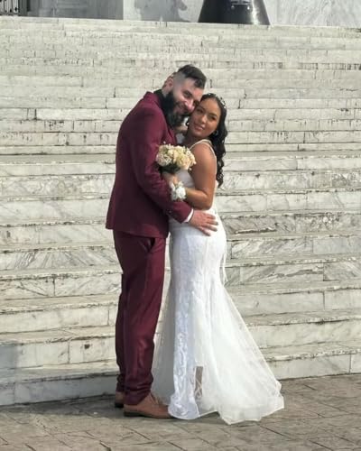 3 Piece Men's Wedding Suits Slim Fit Formal Groom Tuxedo Peak Lapel Business Blazer Vest Pants4