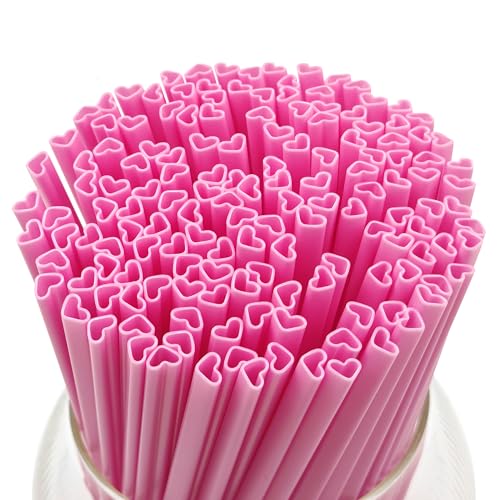 SWIGRANCE 100Pcs Pink Heart Shaped Plastic Drinking Straws 8.66 Long Disposable Drinking Straws for Cocktail Coffee Bar Celebrations Drinks Gatherings Wedding Valentines