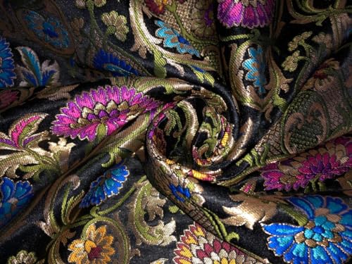 Tissu brocart de soie King Khab au mètre 91,4 cm de large noir BRO920 jacquard