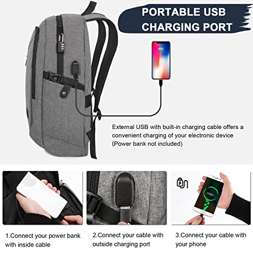 Mancro Laptop Backpack For Travel, 15.6 In Anti-Theft Business College School Bookbag For Men Women With Usb Charging Port & Lock, Gifts For Teenage, Water Resistant Travel Computer Bag Daypack, Grey #TOP1