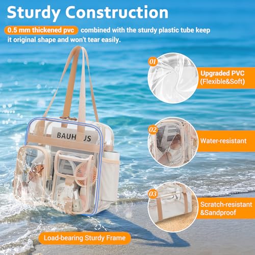 Image of Clear Tote Bag, Heavy Duty PVC 12x 12x6 in Clear Bag for Stadium Events for Women Men