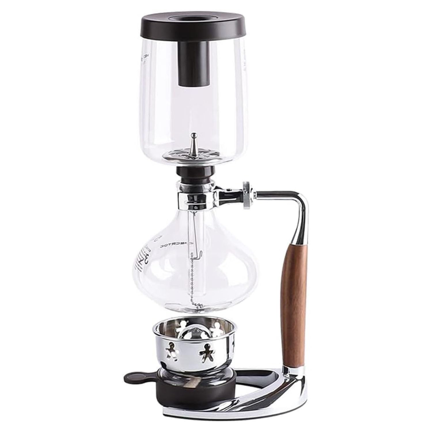 Caffettiera a sifone in vetro retrò da 3-5 tazze, manuale, sottovuoto, for fornello, in vetro borosilicato con manico in noce, for caffè e tè(600ml)