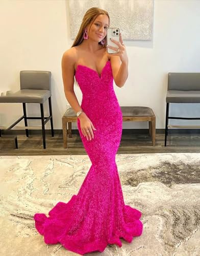 Sequin Mermaid Prom Dresses for Women 2025 Strapless Bodycon Evening Dress Long Formal Dress2