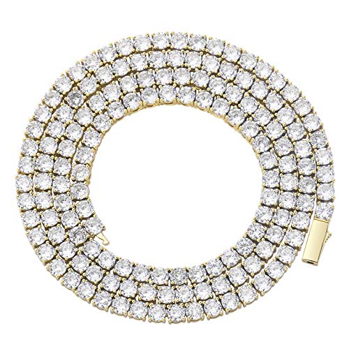 TOPGRILLZ Tennis Necklace Chain for Men 1Row 4mm/6mm 14K Gold Plated Iced Out Diamond Choker Necklace for Women (3mm-14K Gold Plated, 22)