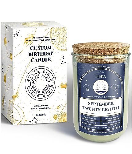 Birthday Candles - Custom Birthdate Astrological Zodiac Scented Candles. Astrology Gifts. All Natural Soy Wax. 75+ Hour Burn Time. Made in USA - September 28