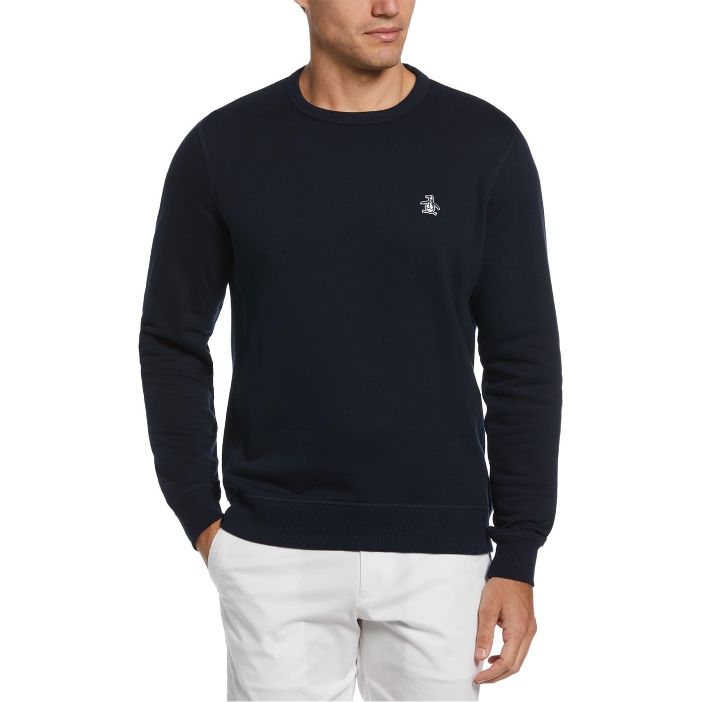 Original Penguin Men's Dark Sapphire L/S Sticker Pete Fleece Crew
