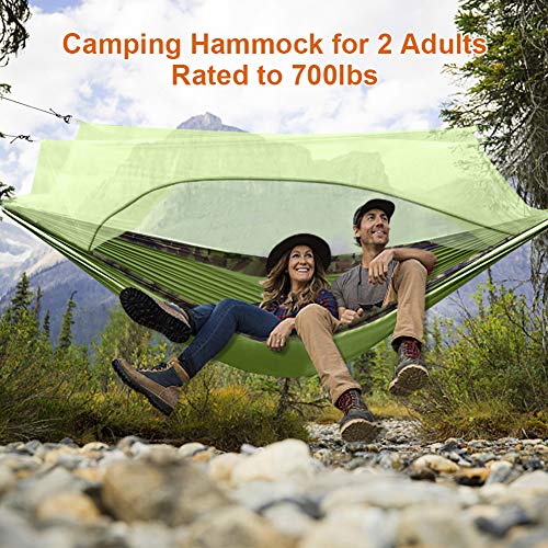 Hieha Double Camping Hammock with Mosquito Net, Portable Nylon Hiking Hammocks for Trees, Travel Outdoor Gear Camping Essential Hammock for 2 Adults(Green)