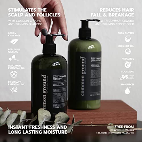 Common Ground Natural Anti Thinning Shampoo And Conditioner Set, Sulphate, Paraben & Cruelty Free, Organic, Vegan, Plant-Based, Bergamot, Rosemary Scent, Kino Tree & Ginseng Dht, All Hair, Men & Women #TOP2