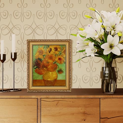 Image of 8x10 Vintage Picture Frame with Mat Antique Gold Picture Frames | Wood, Real Glass, Matted 5x7 or 8 x 10 Photos, Easy Photo Changes, Tabletop or Wall Hanging