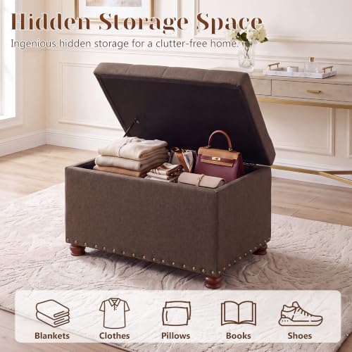 Image of Joveco 24 inch Ottoman with Storage,Fabric Tufted Storage Ottoman with Legs
