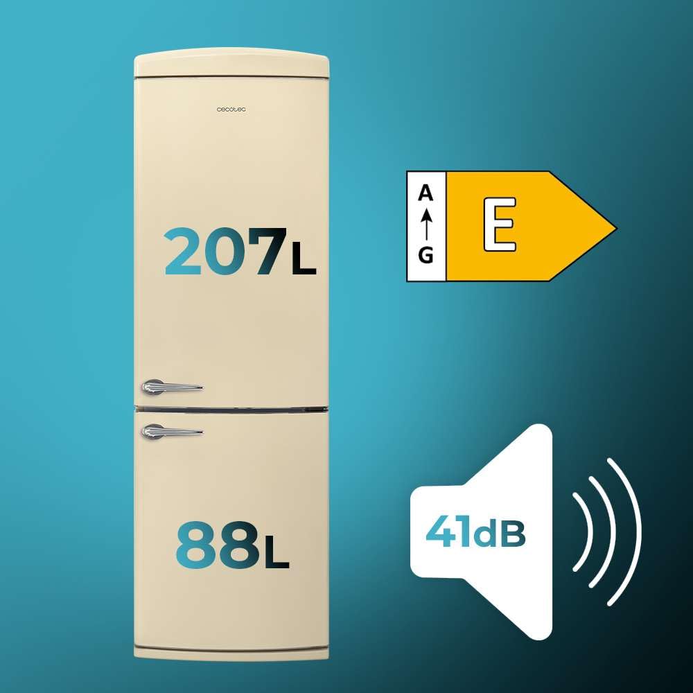 Cecotec Frigorífico Combi Retro Beige Bolero CoolMarket Combi Origin 294+ Beige E. Frigorífico combi 2 puertas, 294L, Total No Frost, Multi Cooling, Fast Freezing, clase E, acabado vintage resistente. — view 3