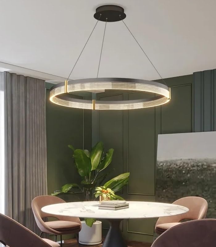 Lustre moderne en acrylique pour salon et salle à manger avec anneau noir chic