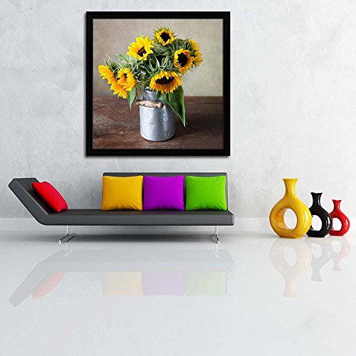 Image of ArtzFolio Sunflowers D1 | Premium Canvas Painting for Bedroom & Living Room | Black Wood Frame | 18 x 18 inch (46 x 46 cms)