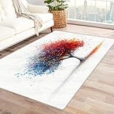 XENIOU Teppiche Groß, Magischer Baum des Lebens Druck, Waschbarer Kurzflor Groß Teppich für Wohnzimmer, Esszimmer, Schlafzimmer zuhause deko.(weiß)-150x180cm