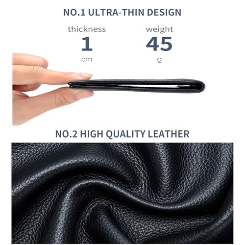 Genuine Leather Slim Bifold ID Card Holder, Front Pocket Minimalist Leather Card Holder Wallet for Men & Women (Light Purple)4