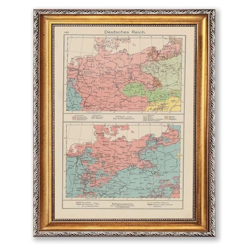 Vintage Framed Old Map of Germany Wall Art Canvas...