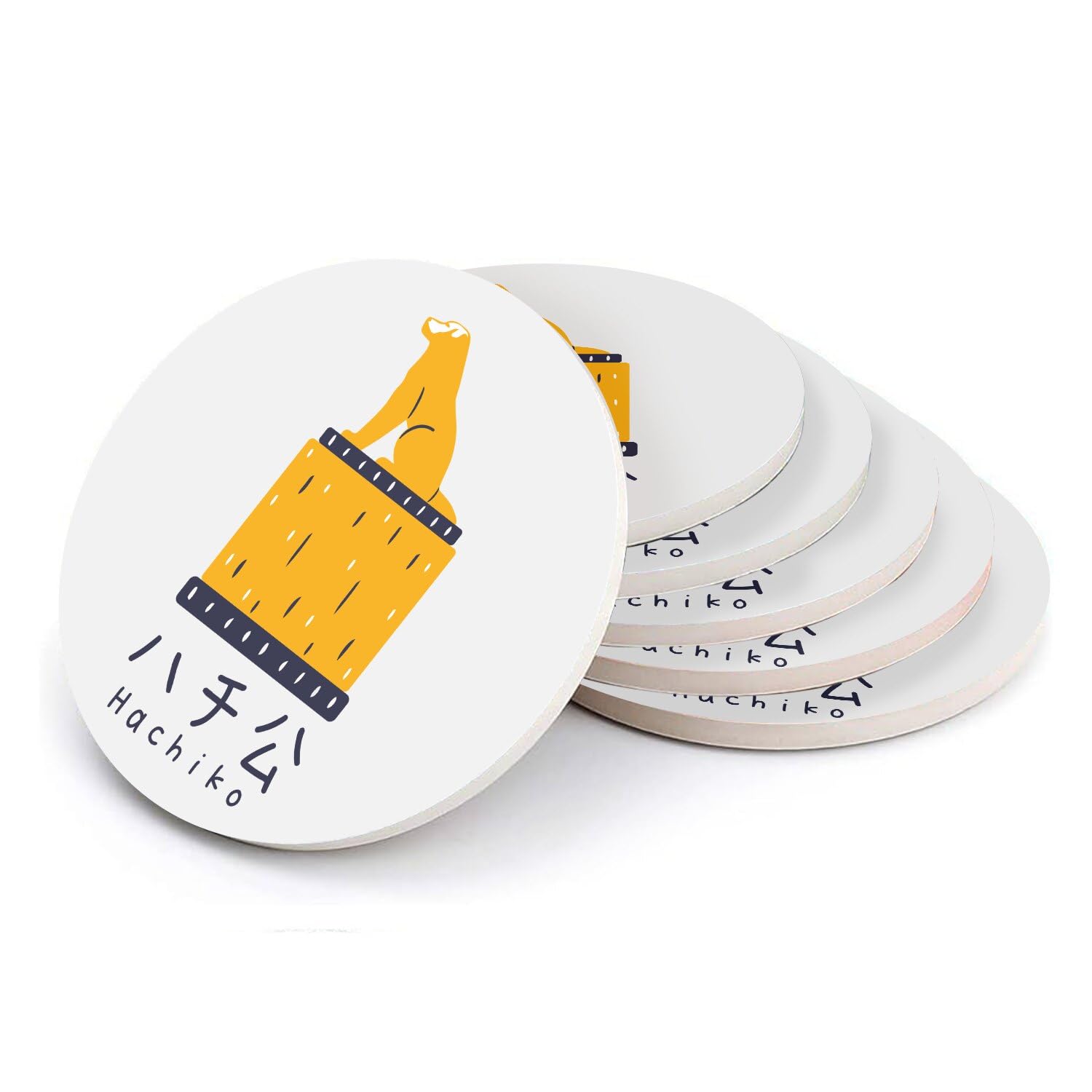 Sous-verres ronds en céramique Hachiko dessous de verre motif Asie lot de 6 absorbants