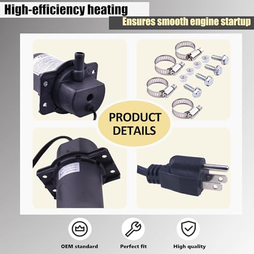 Demfec TPS151GT10-000 Engine Block Heater with Plug 590-893 1500W 120V Option 100-120F Coolant Pre-Heater Compatible with Diesel & Gas Engines Generator Tractor Truck Bus Boat