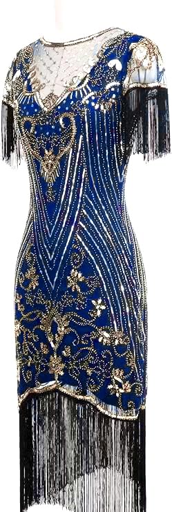 Image of 867 - Plus Size 1920s Vintage Fringed Sleeves Gatsby Sequin Tassels Hem Flapper Party Prom Cocktail Concert Dress