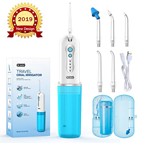 Cordless Water Flosser, Dr.meter IPX7 Waterproof 4 Modes Rechargeable Oral Irrigator with 5