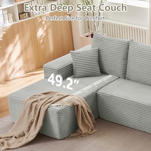 Image of 166.9 inch Cloud Sectional Couch with L-Shape Chaise, Modern Modular Comfy Sofa Chaise Longue, Upholstered Corduroy Couches Sleeper with Deep Seat for Living Room Bedroom, No Assembly Required, Grey