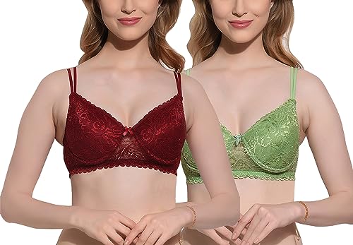 Image of FIMS - Fashion is my style Women Cotton Lycra Floral Lace Lightly Padded Bra Wired Seamless Fullcoverage Multicolor Cup- B