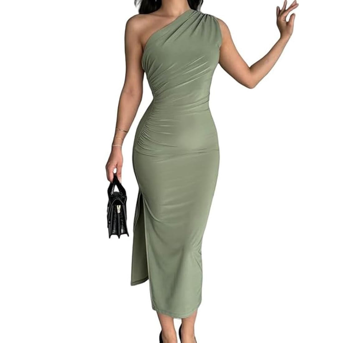 Abito Lungo Sexy Donna Monospalla Maxi Abito Senza Maniche con Spacco Vestito Elegante Senza Schienale Aderente Bodycon Vestito Senza Spalline da Discoteca Cocktail Festa Sera Cerimonia Club