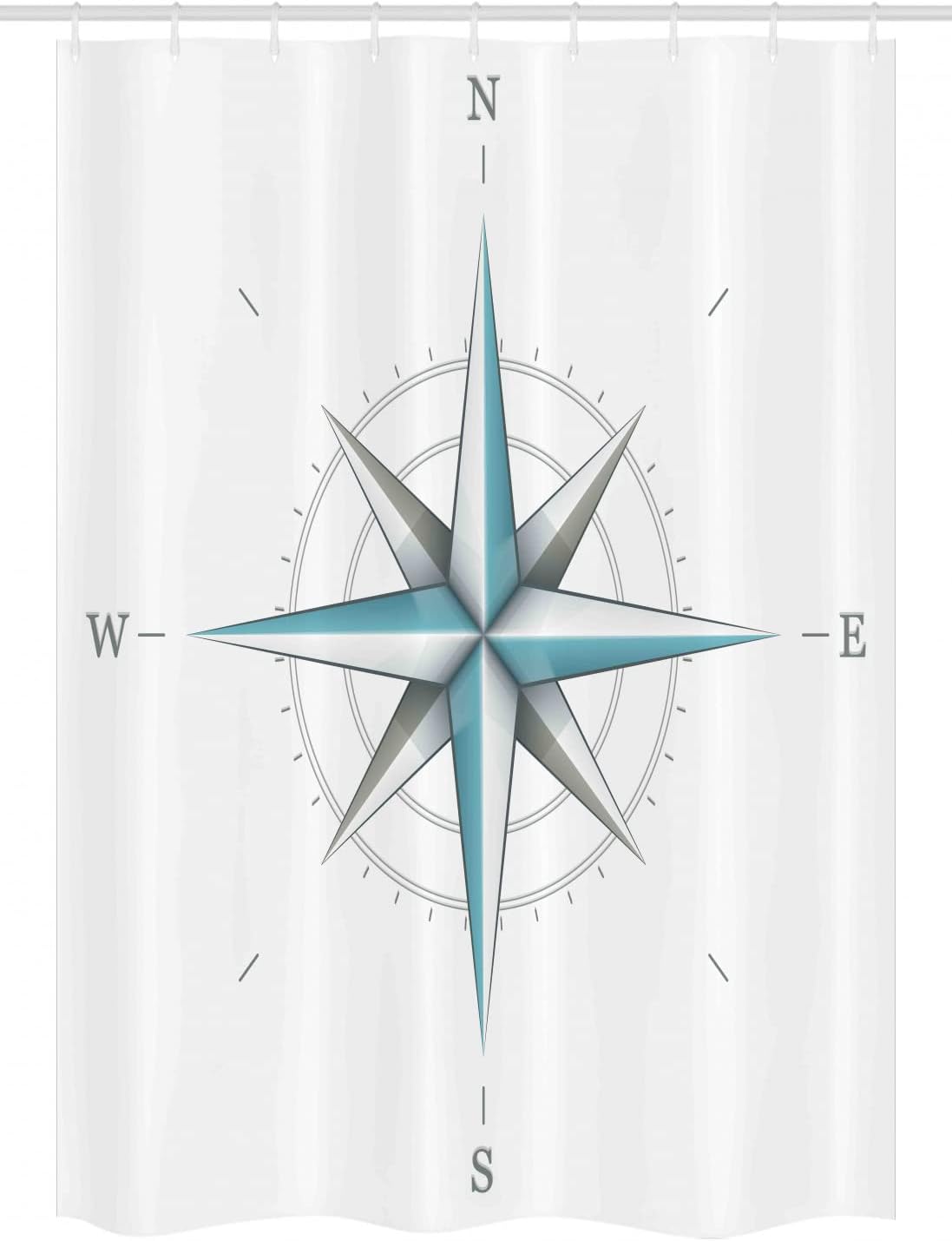 Ambesonne Compass Stall Shower Curtain, Antique Wind Rose Diagram for Cardinal Directions Axis of Earth Illustration, Fabric Bathroom Decor Set with Hooks, 54" W X 78" L, Teal Dimgray