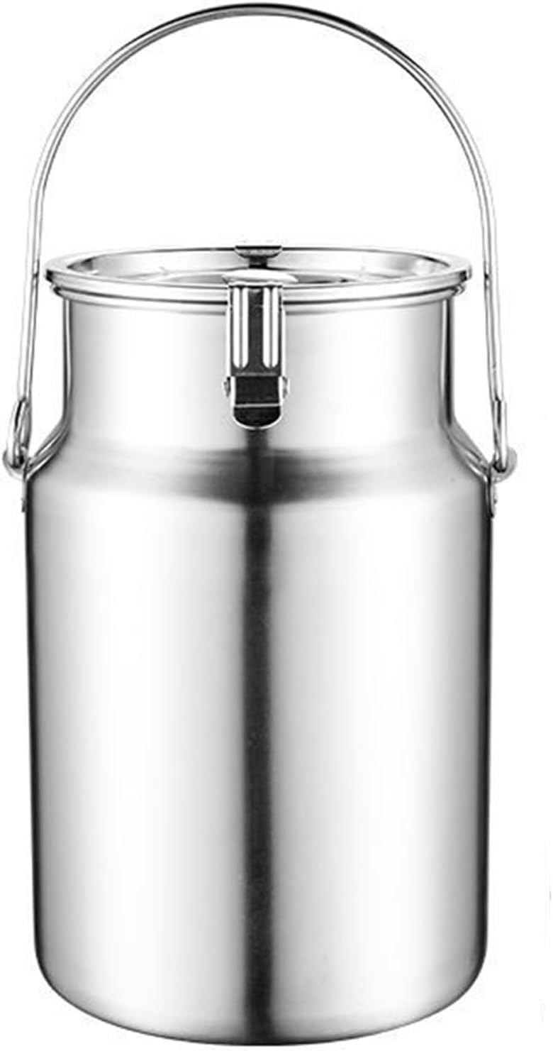 3-10L Milk Can 304 Stainless Steel Milk Bucket with Sealed Lid And Single Handle Heavy Duty Wine Pail Barrel Tote Jug for Milk Wine Liquid Storage Container, Silver, 10L