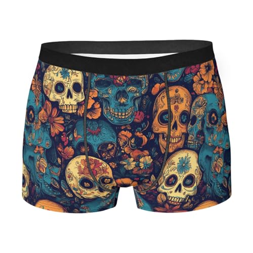Men's Underwear Skulls and Floral Boxer Briefs Breathable Comfortable