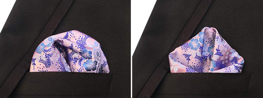 Conjunto de corbata para hombre con diseño floral de lujo, corbata de boda con bolsillo cuadrado, Rosa Azul 5