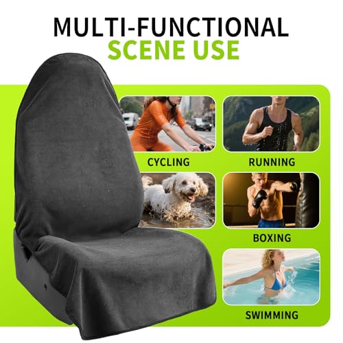Image of Leader Accessories Grey Waterproof Sweat Towel Front Bucket Seat Cover for Car Trucks SUV Anti-Slip Backing Machine Washable Fitness Gym Extreme Crossfit Triathlon Beach Surfing Outdoor Water Sports | Universal Non-Slip, Fits Car Truck SUV, Machine Washable, For Dog & Kid, Pets, Yoga, Gym, Beach, Swimming, Outdoor Sports