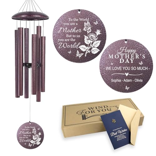 Image of Gift for Mom from Daughter Son, Birthday for Dear Mom from Children, 32 inch Metal Personalized Rose Wind Chime for Mothers, Thanksgiving Gift