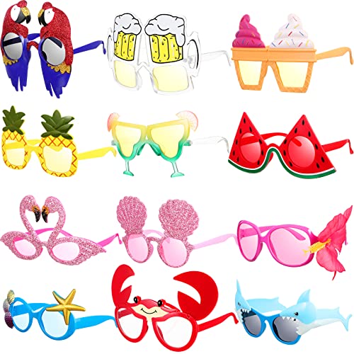 12 Pairs Luau Party Sunglasses Funny Summer Sunglass Hawaiian Sunglasses Tropical Beach Party Favors Photo Booth Props