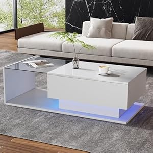 Lcoho Weißer Hochglanz Couchtisch mit Glas