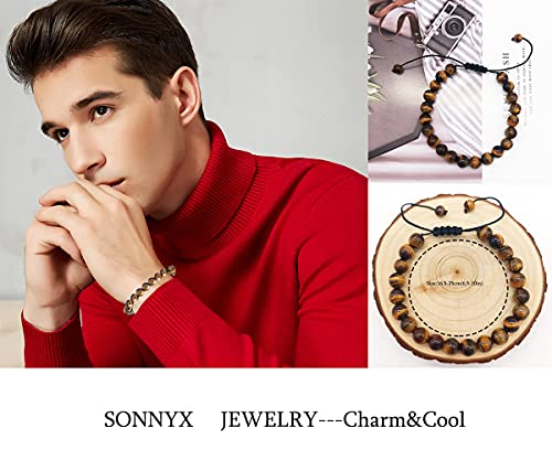 SONNYX 10PCS 8mm Semi-Precious Gemstone Bracelets Set Natural Stone Bracelets for Women Men Round Beaded Adjustable Stretch Crystal Bracelets4