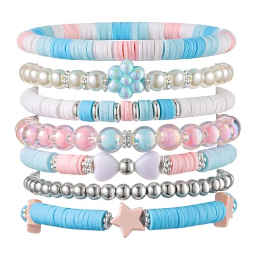 Heishi Preppy Bracelets, y2k Kawaii Stuff, Bohemian Beaded Charm Stackable Bracelet Set, Aesthetic Jewelry,Gifts for Women