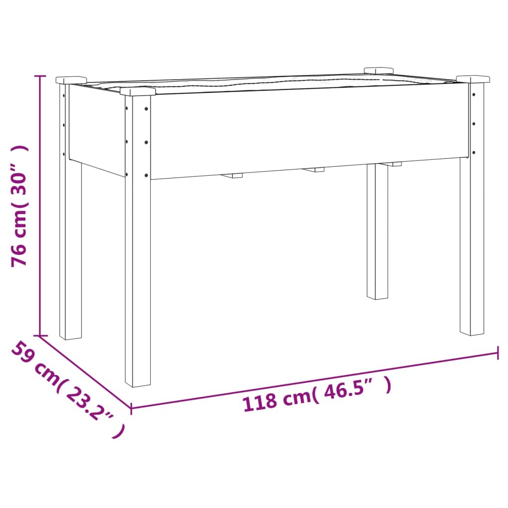 Donica na kółkach z wyściółką brązowa 118x59x80 cm lite drewno jodłowe podwyższona skrzynia ogrodowa mobilna duża pojemność na balkon taras ogród