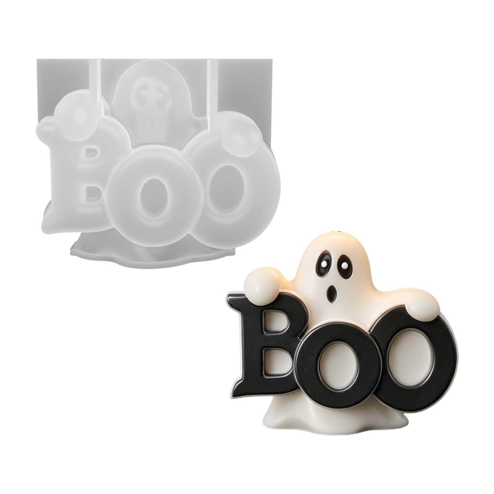 Tsophreniq Silicone BOO Mold Halloween Cast for Wax, Resin, Plaster and Soap Projects, Compact Decor Making Supply for Home Use Halloween Boo Mold Silicone Making Resin Casting Plaster