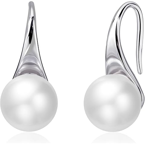 Sterling Silver Pearl Dangle Earrings - Elegant Drop Earrings for Women