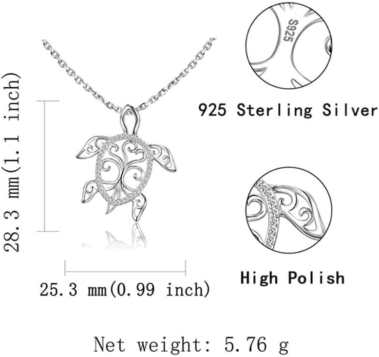 MANBU Sterling Silver Sea Turtle Necklace Tree of Life Tortoise Abalone Pendant Holiday Beachy Jewelry Gift for Women Mom Ocean Lover (sea turtle necklace) - Image 5